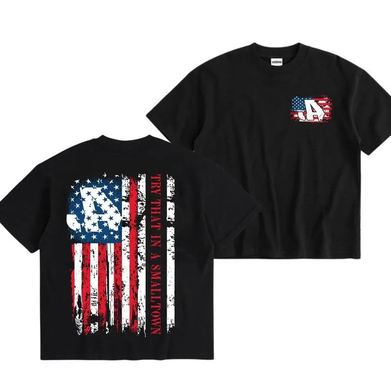 Try That In A Small Town Distressed American Flag Graphic T-Shirt/Sweatshirt/Hoodie