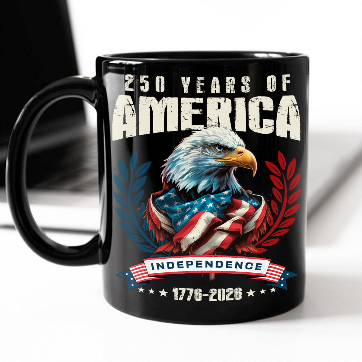 America 250 Years Eagle Independence Day Patriotic Black Mug LM32 895257