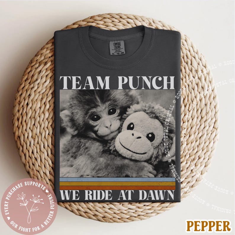 Team Punch Monkey Ride At Dawn Hopecore Retro Tshirt Save Punch Anti Bully Animal Lover Baby Monkey Cute Shirt