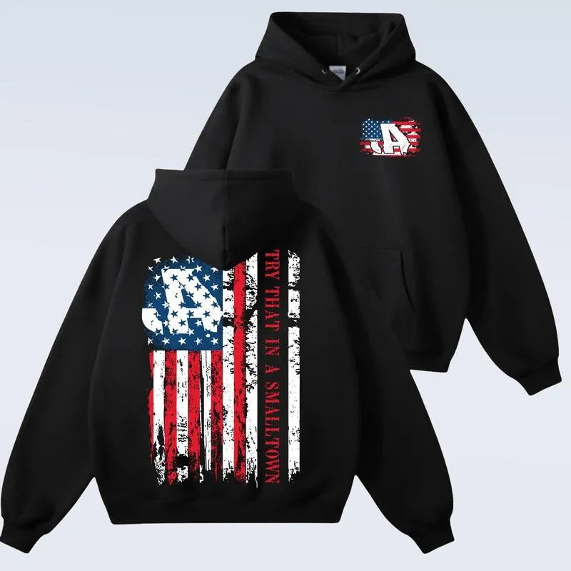 Try That In A Small Town Distressed American Flag Graphic T-Shirt/Sweatshirt/Hoodie
