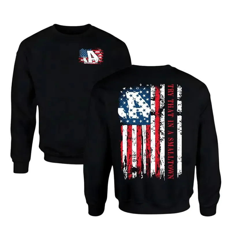 Try That In A Small Town Distressed American Flag Graphic T-Shirt/Sweatshirt/Hoodie