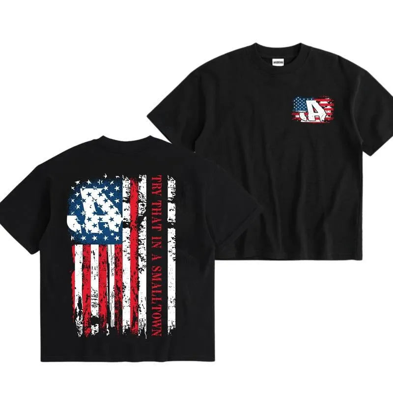 Try That In A Small Town Distressed American Flag Graphic T-Shirt/Sweatshirt/Hoodie