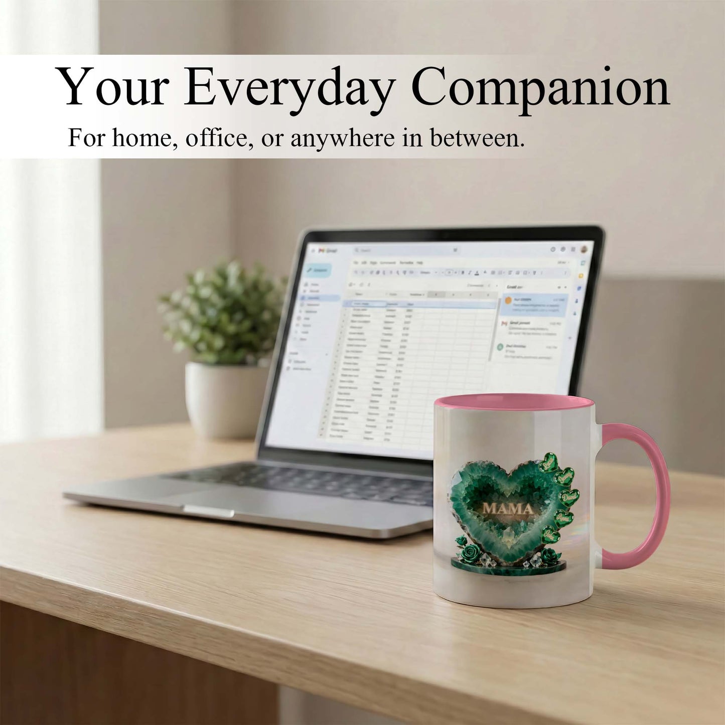 Custom Mom Mug with Kids Names – Green Crystal Heart Mama Coffee Mug