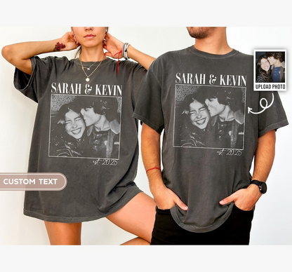 Vintage Couple Picture Matching, Anniversary Gift, Valentine's Day Gifts - Personalized Photo Comfort Tee