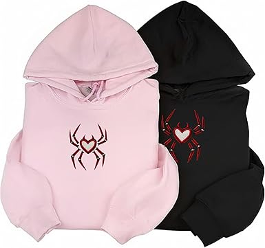 Matching Couples Hoodies, Embroidered Spider Heart Graphic, Couples Matching Jackets, Matching Hoodies for BF and GF, Matching Halloween Hoodies for Girlfriend boyfriend Black