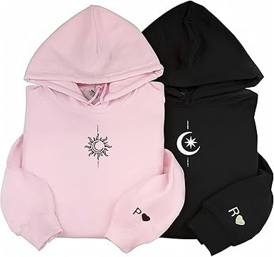 Personalized Sun and Moon Matching Outfits, Couples Embroidered matching Hoodie, Custom On Sleeve, customize sweatshirts for girlfriend and boyfriend, Gifts Valentines Day, custom gifts ideas