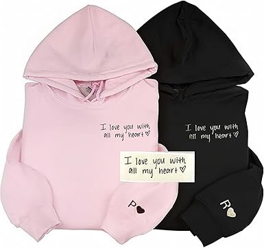 Embroider Sweatshirt, Custom Handwriting Gifts from Kid Handwriting, Personalized Embroidered Message Hoodie, Sweatshirts for Couples, Mom and Dad Sweaters, Anniversary Valentine Gift Black