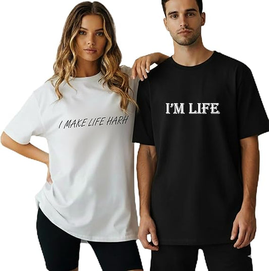 I'm Make Life Harh & I'm Life Matching Shirts for Couples, Couples Shirts for Him and Her Set, Funny Couple Clothes Black