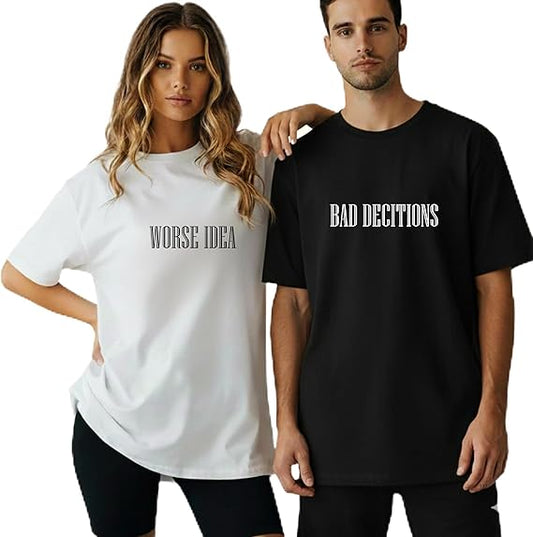 Worse Idea and Bad Decitions Matching Shirts for Couples, Couples Shirts for Him and Her Set, Funny Couple Clothes Black