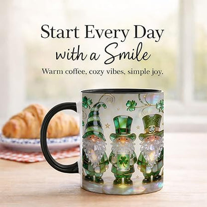 Stained Glass Leprechaun Gnome Ceramic Mug - Shamrock Beer Irish Art Coffee Cup, Faux 3D Jewel Tone Design Mug, St Patrick's Day Lucky Gift for Mom Dad Friends Family Home Office Décor
