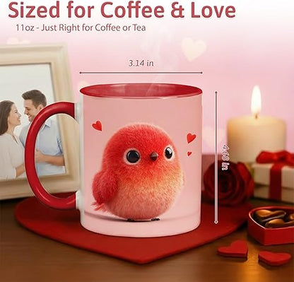 Cute Plush Baby Bird Ceramic Mug 11oz, Adorable Red Chick Illustration Coffee Cup with Soft Pink Background, Cozy Drinkware for Daily Use, Sweet Decorative Mug, Heartwarming Gift for Kids