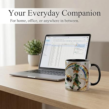 Stained Glass Leprechaun Ceramic Mug - Rainbow Shamrock Irish Art Coffee Cup, Faux 3D Jewel Tone Design Mug, St Patrick's Day Lucky Gift for Mom Dad Friends Family Home Office