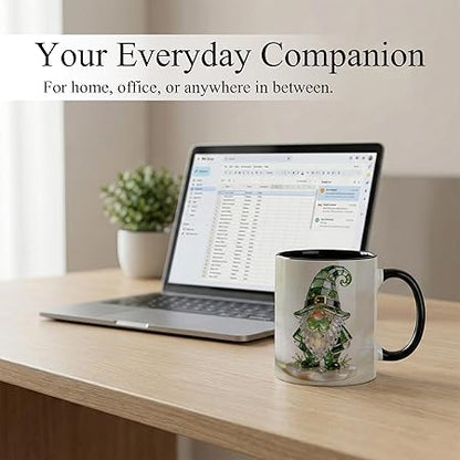 Stained Glass Leprechaun Gnome Ceramic Mug - Shamrock Irish Art Coffee Cup, Faux 3D Jewel Tone Design Mug, St Patrick's Day Lucky Gift for Mom Dad Friends Family Home Office Decor