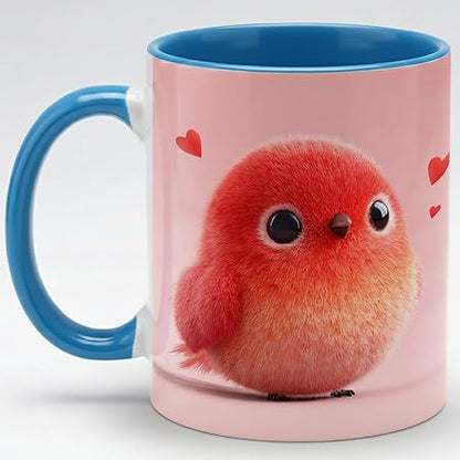 Cute Plush Baby Bird Ceramic Mug 11oz, Adorable Red Chick Illustration Coffee Cup with Soft Pink Background, Cozy Drinkware for Daily Use, Sweet Decorative Mug, Heartwarming Gift for Kids