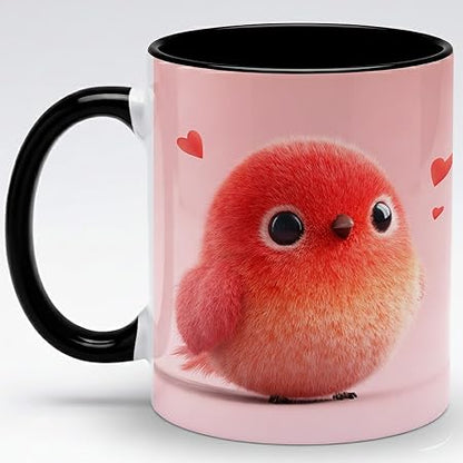 Cute Plush Baby Bird Ceramic Mug 11oz, Adorable Red Chick Illustration Coffee Cup with Soft Pink Background, Cozy Drinkware for Daily Use, Sweet Decorative Mug, Heartwarming Gift for Kids