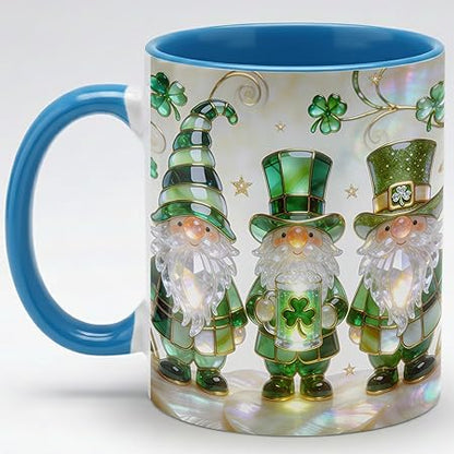 Stained Glass Leprechaun Gnome Ceramic Mug - Shamrock Beer Irish Art Coffee Cup, Faux 3D Jewel Tone Design Mug, St Patrick's Day Lucky Gift for Mom Dad Friends Family Home Office Décor