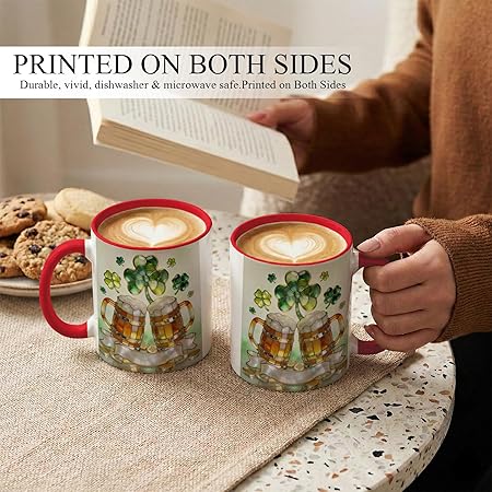 St Patrick's Day Shamrock Beer Mug Artwork Ceramic Coffee Cup, Irish Lucky Clover Design, Green Holiday Stained Glass Style Mug, Festive Gift for Men Women Friends Coworkers