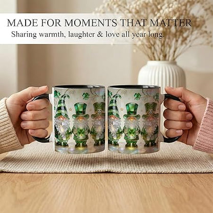 Stained Glass Leprechaun Gnome Ceramic Mug - Shamrock Beer Irish Art Coffee Cup, Faux 3D Jewel Tone Design Mug, St Patrick's Day Lucky Gift for Mom Dad Friends Family Home Office Décor
