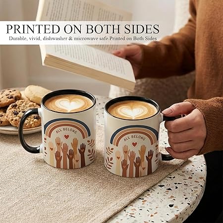 All Belong Ceramic Mug - Inspirational Unity Coffee Cup with Raised Hands Artwork, Daily Positivity Drinkware, Meaningful Gift for Teachers Friends Family