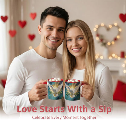 Heavenly White Dove Art Ceramic Mug 11oz, Peace Symbol Coffee Cup with Radiant Wings Illustration, Spiritual Faith Gift Mug for Daily Coffee, Home Decor Accent, Present for Believers