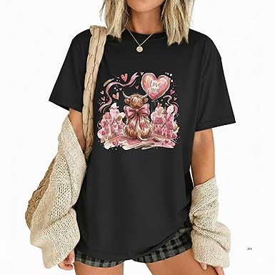 Highland Cow Shirts for Women, Highland Cow Lover Gifts, Valentine Matching Shirt for Couples, Gift for Girlfriend