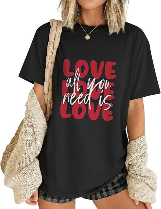 Love Womens Crew Neck T Shirts, Love Tshirts for Women,Short Sleeve Valentines Day Shirt for Women, Clothes for Teens Girls