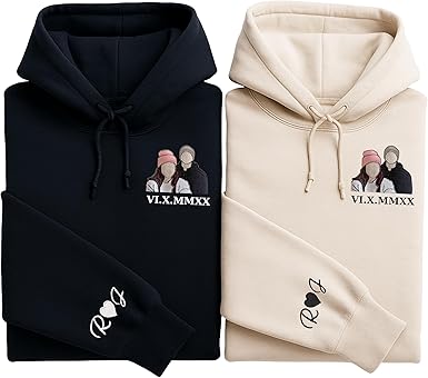 Custom Photo Matching Hoodies for Couples – Sweatshirts for Men with Embroidery or Photo Upload, Valentine Gifts