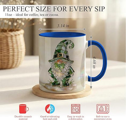 Stained Glass Leprechaun Gnome Ceramic Mug - Shamrock Irish Art Coffee Cup, Faux 3D Jewel Tone Design Mug, St Patrick's Day Lucky Gift for Mom Dad Friends Family Home Office Décor