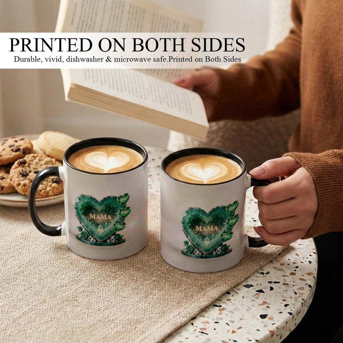 Custom Mom Mug with Kids Names – Green Crystal Heart Mama Coffee Mug