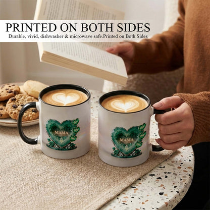 Custom Mom Mug with Kids Names – Green Crystal Heart Mama Coffee Mug