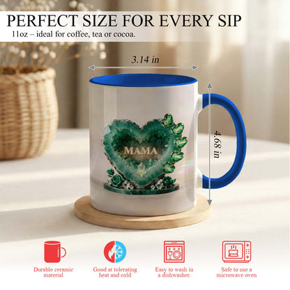 Custom Mom Mug with Kids Names – Green Crystal Heart Mama Coffee Mug