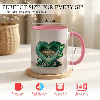 Custom Mom Mug with Kids Names – Green Crystal Heart Mama Coffee Mug