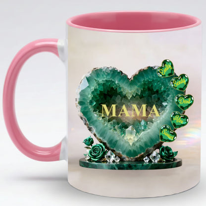 Custom Mom Mug with Kids Names – Green Crystal Heart Mama Coffee Mug