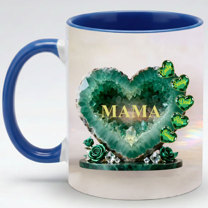 Custom Mom Mug with Kids Names – Green Crystal Heart Mama Coffee Mug