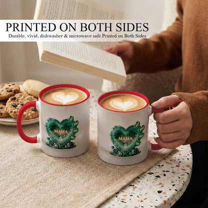 Custom Mom Mug with Kids Names – Green Crystal Heart Mama Coffee Mug