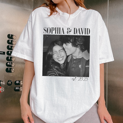Vintage Couple Picture Matching, Anniversary Gift, Valentine's Day Gifts - Personalized Photo Comfort Tee