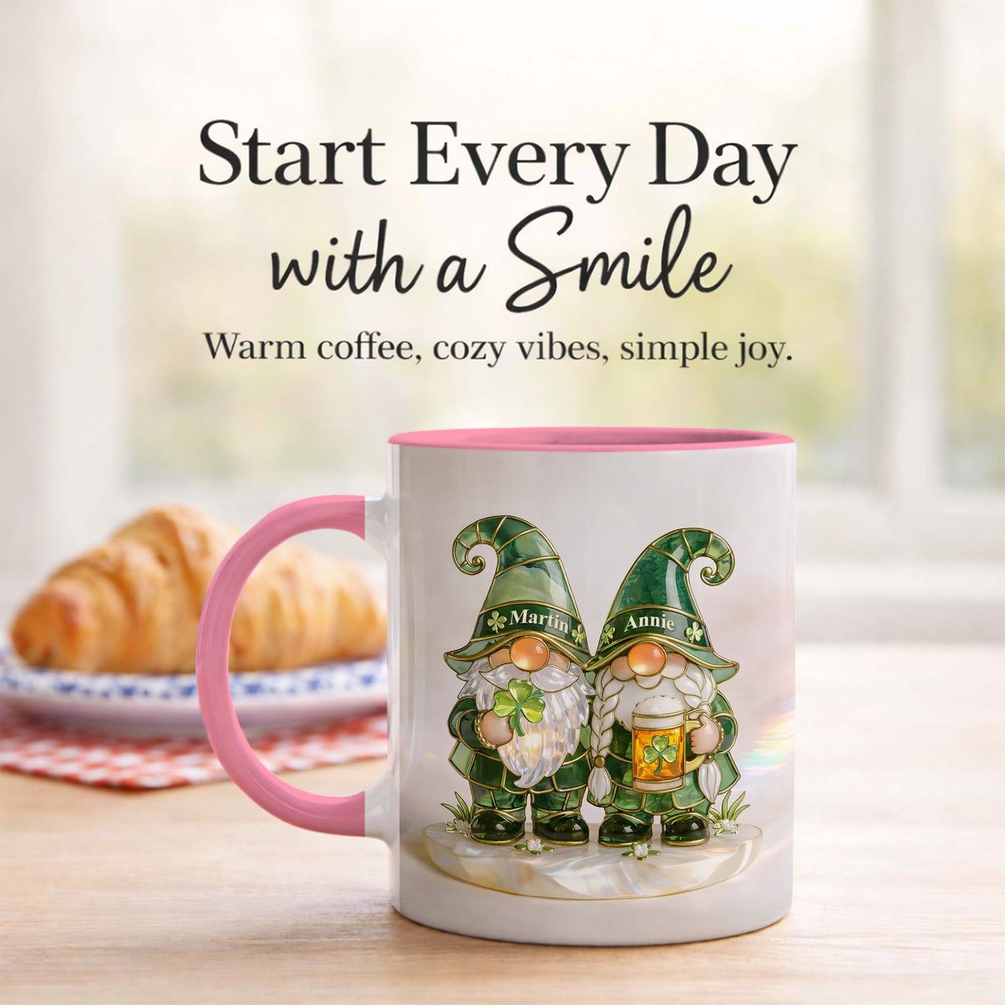 Lucky Clover Gnome Mug – Personalized Couple Coffee Mug St. Patrick’s Day Gift