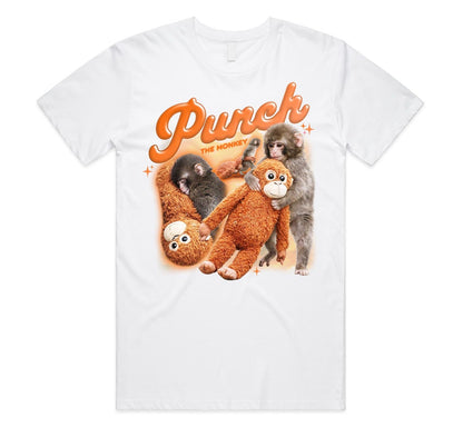 Punch The Monkey Meme Graphic T-Shirt Tee Top Baby Monkey Holding Plush Toy Retro Style Homage