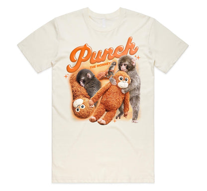 Punch The Monkey Meme Graphic T-Shirt Tee Top Baby Monkey Holding Plush Toy Retro Style Homage