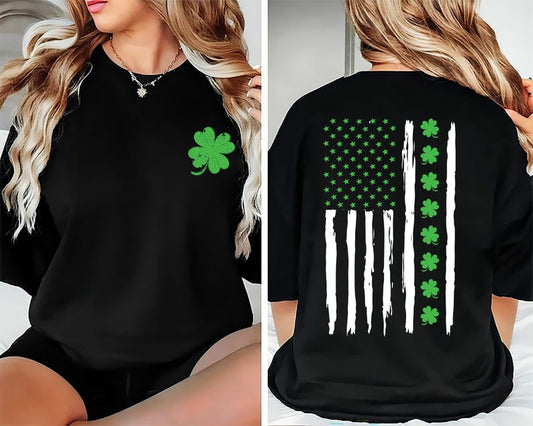 St. Patrick’s Day American Flag Shirt, Irish USA Flag Shirt, Patriotic Shamrock Tee, Lucky American Shirt, St Patrick Shirt, Front Back