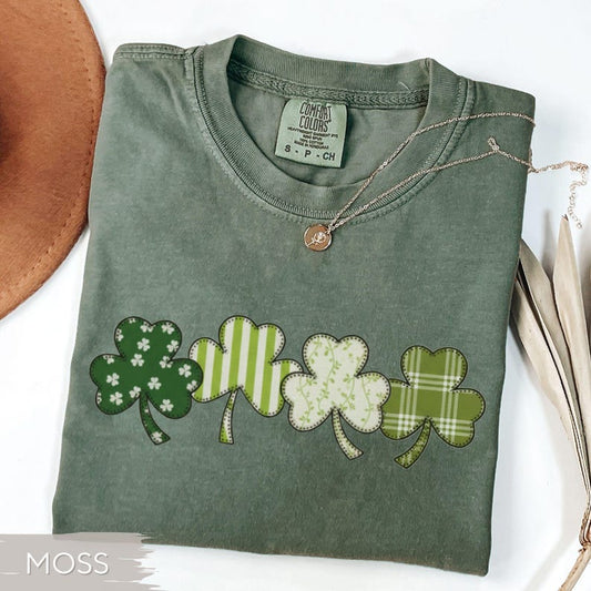 St Patricks Day Shirt: Comfort Colors FAUX Patchwork Saint Pattys T-Shirt, St Paddys Shamrock Sweatshirt, Irish Hoodie, Lucky Clover Shirt