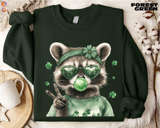 Funny Raccoon St Patricks Day Sweatshirt, Lucky Shirt, Irish Raccoon Sweater, St Patricks Gift, Trash Panda Tee, Shamrock T-Shirt