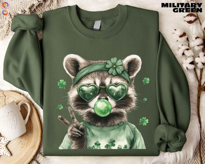 Funny Raccoon St Patricks Day Sweatshirt, Lucky Shirt, Irish Raccoon Sweater, St Patricks Gift, Trash Panda Tee, Shamrock T-Shirt