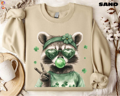 Funny Raccoon St Patricks Day Sweatshirt, Lucky Shirt, Irish Raccoon Sweater, St Patricks Gift, Trash Panda Tee, Shamrock T-Shirt