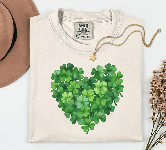 Shamrock Heart T-Shirt For Women,St Patricks Day Shirt, Lucky Clover Heart Tee, Irish Green Shamrock Top, Cute Saint Patricks Day Gift Shirt