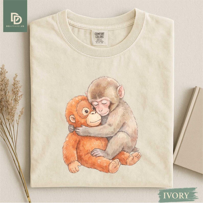 Monkey Punch Graphic Tee, Baby Monkey Plush Top, Mothers Day Tee, Animal Lover Mother Gift Cute Cozy Mom