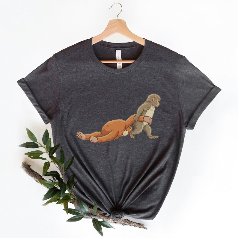 Monkey Punch Graphic T Shirt, Baby Monkey Holding Plush Toy, Animal Lover Gift, Cute Cozy Tee