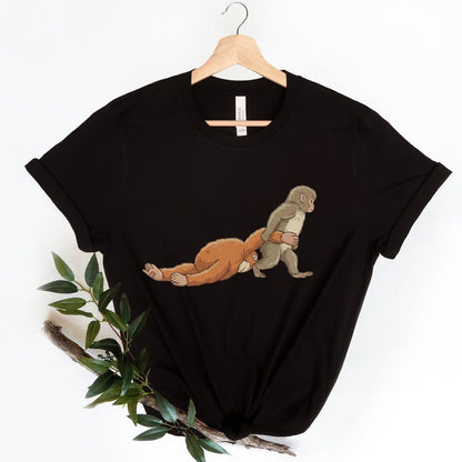 Monkey Punch Graphic T Shirt, Baby Monkey Holding Plush Toy, Animal Lover Gift, Cute Cozy Tee