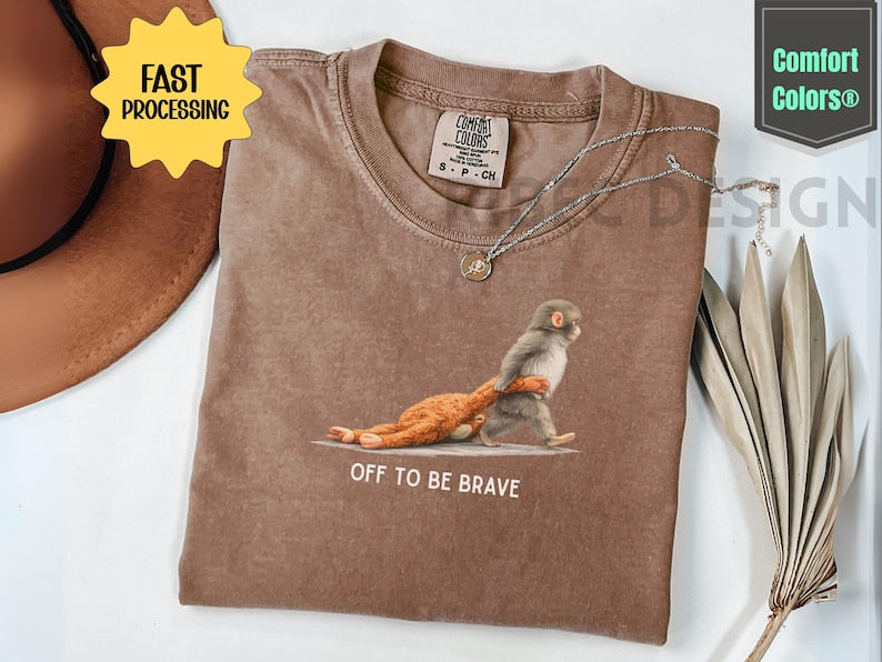 Off To Be Brave Comfort Colors Monkey Punch Shirt, Viral Baby Monkey Plush Meme Tee, Team Punch T-Shirt, Baby Monkey Punch Shirt