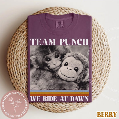 Team Punch Monkey Ride At Dawn Hopecore Retro Tshirt Save Punch Anti Bully Animal Lover Baby Monkey Cute Shirt